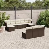 Set Divani da Giardino 10pz con Cuscini in Polyrattan Marrone 3218293