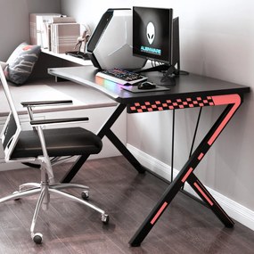 Costway Scrivania gaming ergonomica da 116cm, Scrivania multiuso per PC con struttura in metallo Nero