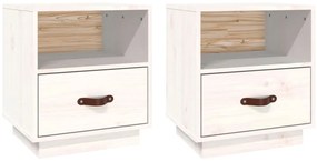 Comodini bianco 2 pz 40x34x45 cm in legno massello di pino