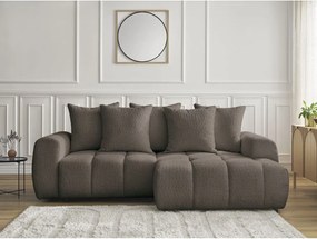 Divano angolare marrone allungabile/con contenitore (con penisola a destra/con chaise lounge) con rivestimento in bouclé Roxelane – Bobochic Paris