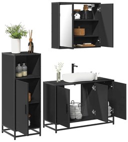 Set Mobili Da Bagno 3 Pz Nero İn Legno Multistrato /
