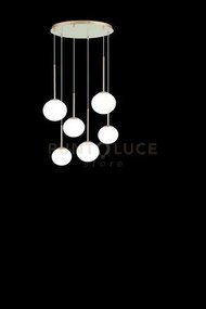 Sospensione jewel 6 luci oro vetro bianco satinato attacco e14 vetr...