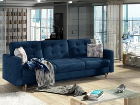 Divano letto 3 posti Bristol - Tessuto blu scuro+cuscini Botanical