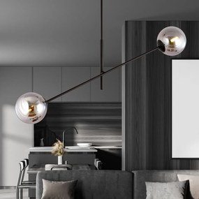 Lampadario da Soffitto in Acciaio e Vetro LINEAR 2 Nero 2xE14