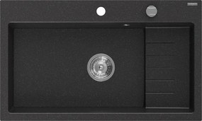 Mexen Omar lavello in granito a 1 vasca 800 x 480 mm, nero/argento metallizzato, sifone cromato - 6520801005-73