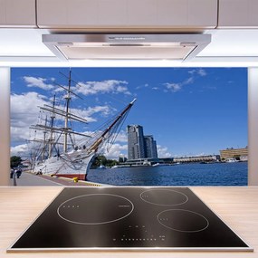 Rivestimento parete cucina Paesaggio della città del mare della barca 100x50 cm