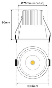 Faro da Incasso 12W Foro Ø75mm Nero IP40 CCT BRIDGELUX LED 3 Parabole Colore Bianco Variabile CCT