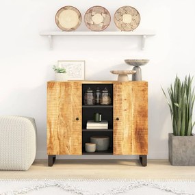 Credenza Con 2 Ante 90x33x75 Cm İn Legno Massello Di Mango /