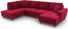 Divano angolare rosso allungabile e con contenitore (con penisola a sinistra/a U) con rivestimento in velluto Kyoto – Cosmopolitan Design