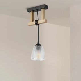Lampadario a sospensione con cavo LEANDRA 1xE27/15W/230V rovere/nero