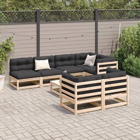 Set divani da giardino 8 pz con cuscini legno massello di pino