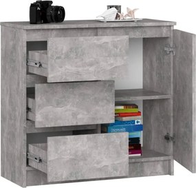 Cassettiera Credenza 80 Cm 3 Cassetti 1 Anta Artika Effetto Cemento