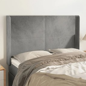 Testiera Ad Orecchio Grigio Chiaro 147x16x118/128 Cm İn Velluto /
