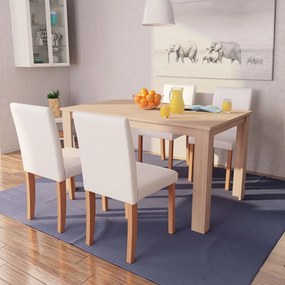 Tavolo E Sedie Da Pranzo 5 Pz İn Similpelle Quercia Crema /