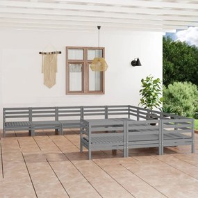 Set Salotto da Giardino 11 pz Grigio in Legno Massello di Pino