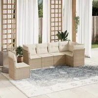 Set Divano da Giardino 6 pz con Cuscini Beige in Polyrattan 3249537