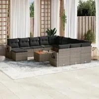 Set Divani da Giardino 13 pz con Cuscini Grigio in Polyrattan 3224870