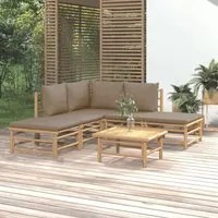 Set Salotto da Giardino 6pz con Cuscini Tortora Bamb 3155111