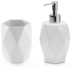 Set bagno dispenser sapone e porta spazzolino in ceramica bianca Dalia