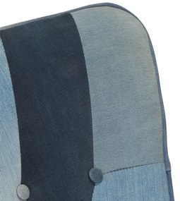 Sedia a dondolo con poggiapiedi blu denim patchwork in tela