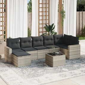 Set divano da giardino 8pz con cuscini grigio chiaro polyrattan