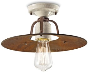 Plafoniera Vintage Grunge Ferro E Ceramica Craquele' 1 Luce E27 30Cm