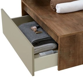 Mobile bagno sospeso 80 cm tortora e tabacco con lavabo sospeso e specchio – Numa