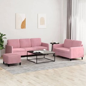Set Di Divani 3 Pz Rosa İn Velluto /