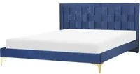 Letto Imbottito160 x 200 cm Blu Velluto Gambe Dorate