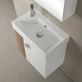 Mobile bagno sospeso salvaspazio 55 cm bianco e noce canaletto con specchio Strada