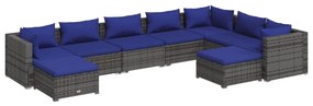 Set Divani da Giardino 9 pz con Cuscini in Polyrattan Grigio