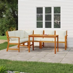 Set da pranzo giardino 5pz con cuscini legno massello di acacia