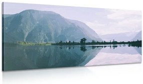 Quadro su tela – Montagne dipinte presso il lago
