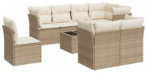 Set divano da giardino 9 pz con cuscini beige in polyrattan