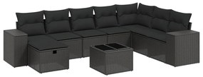 Set divani da giardino 9 pz con cuscini nero in polyrattan