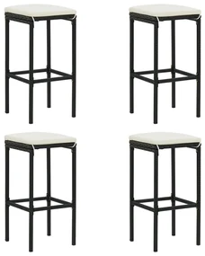 Sgabelli Da Bar Con Cuscini 4 Pz Neri İn Polyrattan /