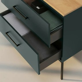 Mobile bagno sospeso 80cm verde petrolio con due cassetti e specchio Brik