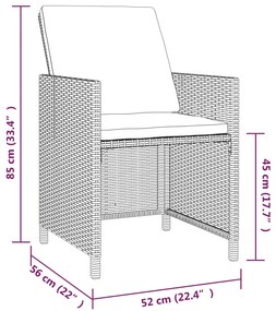 Set da pranzo per giardino 5 pz con cuscini polyrattan grigio