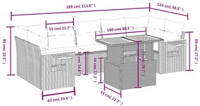 Set divano da giardino 8 pz con cuscini grigio in polyrattan