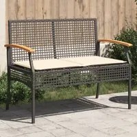 Panca da Giardino con Cuscino Nera in Polyrattan e Legno Acaciacod mxl 91181