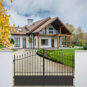 Cancello manuale battente Civetta in ferro, apertura centrale, L 308.5, H 150-180 cm, di colore nero