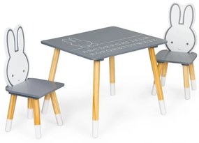 Simpatico tavolino per bambini con due sedie a forma di coniglietto