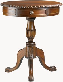 Tavolino rotondo in mogano con cassetto fatto a mano Henry Ø 60 cm