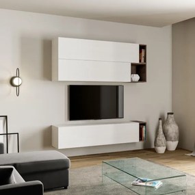 Parete da soggiorno Isoka A30 L.194 P.39,5 Bianco e Noce