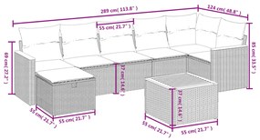 Set Divano da Giardino 8 pz con Cuscini Grigio in Polyrattan