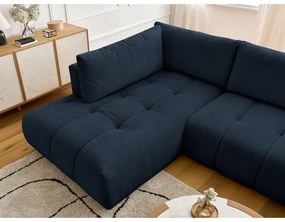 Divano angolare blu scuro allungabile e con contenitore (penisola a sinistra/a U) con rivestimento in ciniglia Fuji – Bobochic Paris