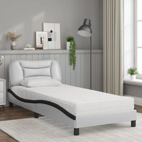 Letto con materasso bianco e nero 90x190 cm in similpelle