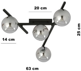 Lampadario da Soffitto in Acciaio e Vetro SMART 4 Nero 4xE14