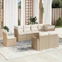 Set Divano da Giardino 8 pz con Cuscini Beige in Polyrattan 3219228