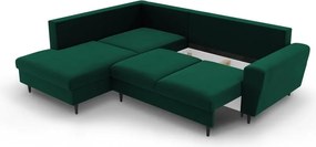 Divano angolare verde allungabile e con contenitore (con penisola a sinistra/a L) con rivestimento in velluto Kyoto – Cosmopolitan Design